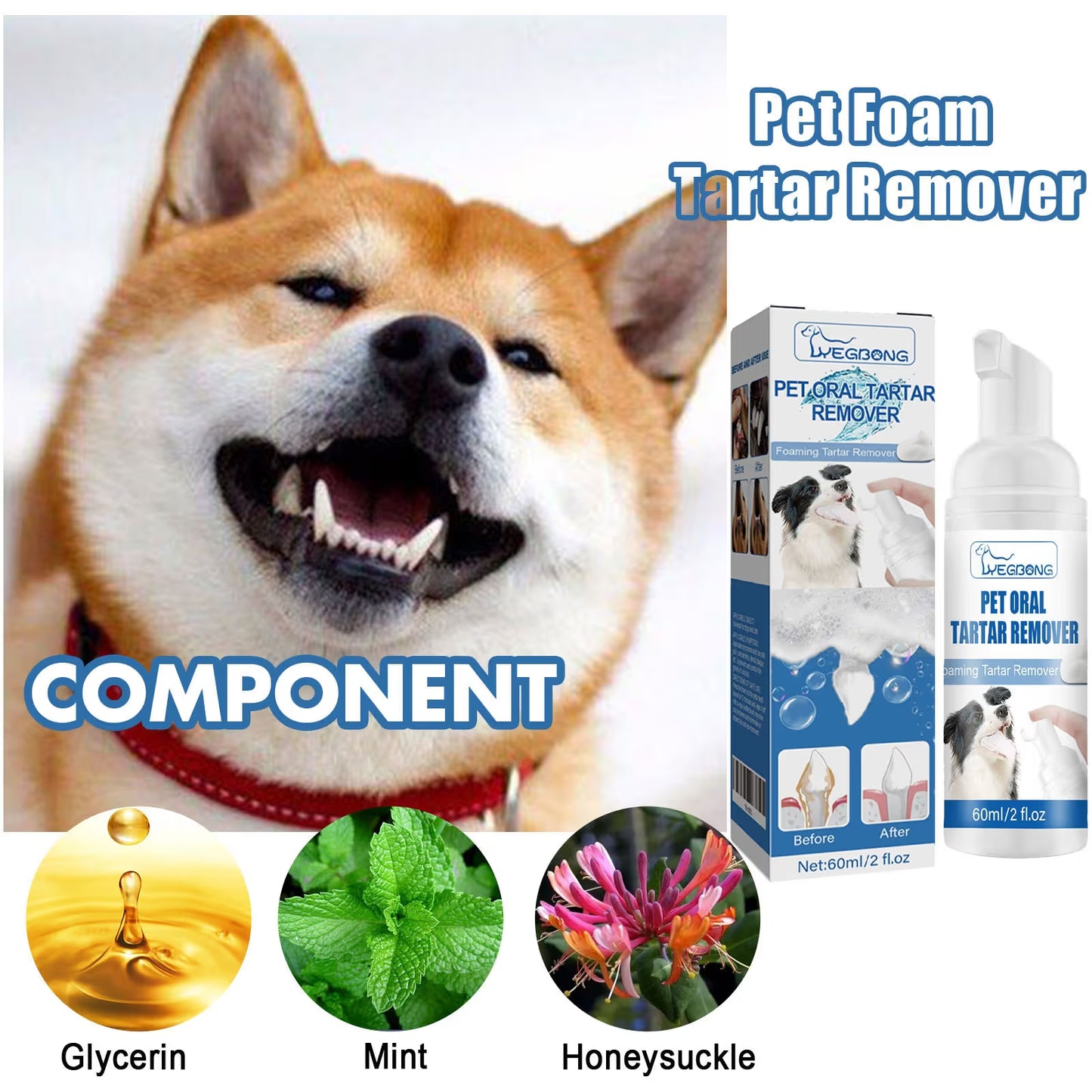 Pet Tartar Remover Foam - Fresh Breath & Healthy Teeth, No Brushing Needed!
