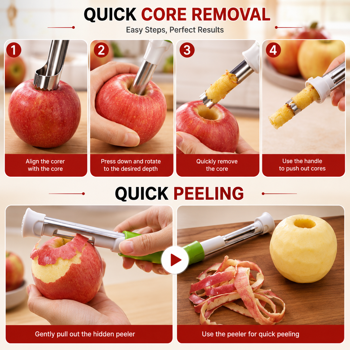 🍎🍐2-in-1 Fruit Corer & Peeler | Core & Peel in Seconds