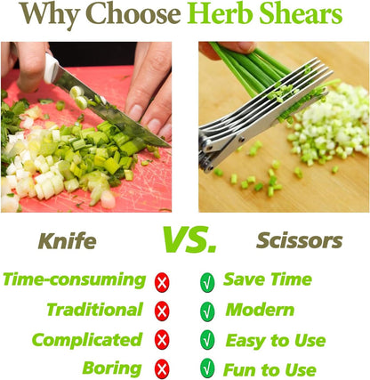 ✂️✨5-Blade Stainless Steel Herb Scissors with Cleaning Brush & Protective Cover