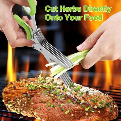 ✂️✨5-Blade Stainless Steel Herb Scissors with Cleaning Brush & Protective Cover