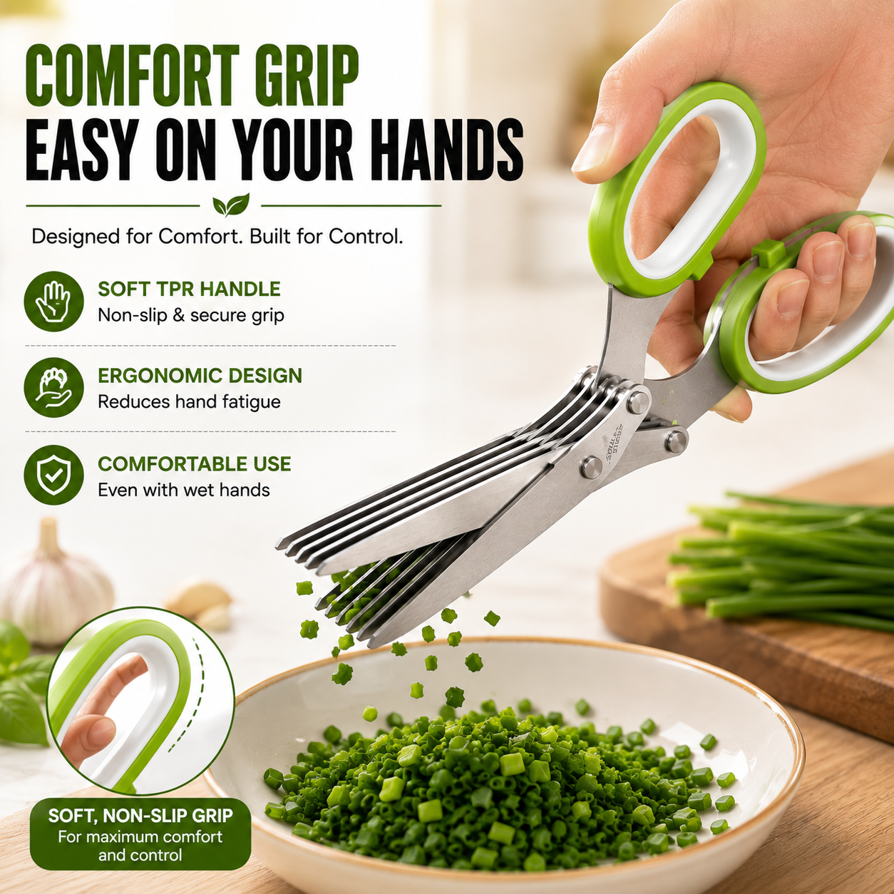 ✂️✨5-Blade Stainless Steel Herb Scissors with Cleaning Brush & Protective Cover