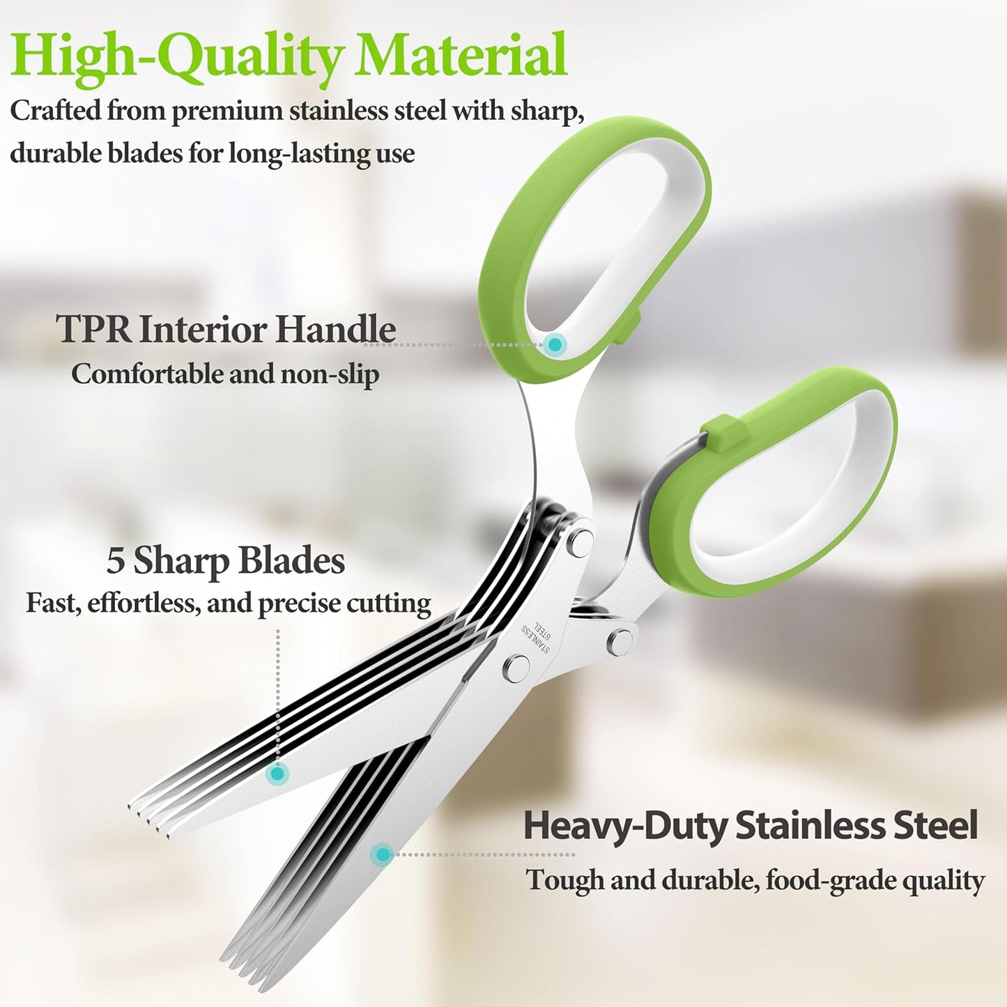 ✂️✨5-Blade Stainless Steel Herb Scissors with Cleaning Brush & Protective Cover