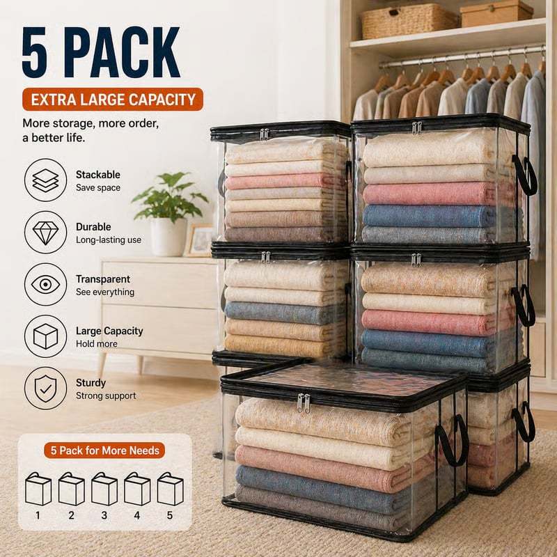 Large Heavy-Duty Thick Clear Storage Bag for Clothes, Moving & Storage