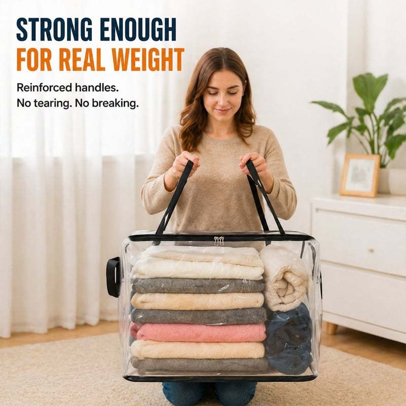 Large Heavy-Duty Thick Clear Storage Bag for Clothes, Moving & Storage