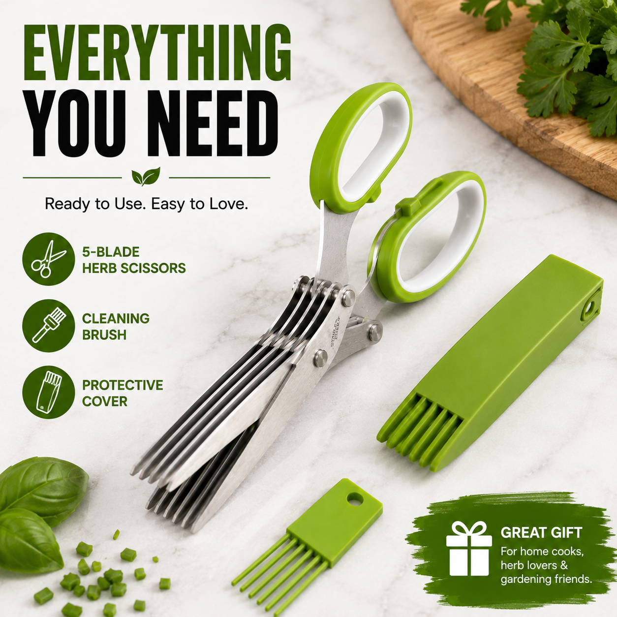 ✂️✨5-Blade Stainless Steel Herb Scissors with Cleaning Brush & Protective Cover