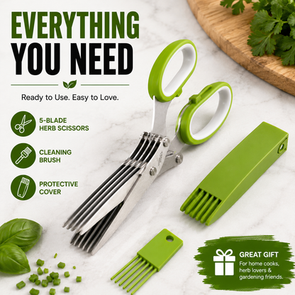 ✂️✨5-Blade Stainless Steel Herb Scissors with Cleaning Brush & Protective Cover