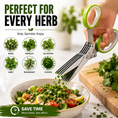 ✂️✨5-Blade Stainless Steel Herb Scissors with Cleaning Brush & Protective Cover