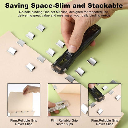 Portable Binder Clip Stapler - 🎁 FREE Bonus: 50 Reusable Clips Included